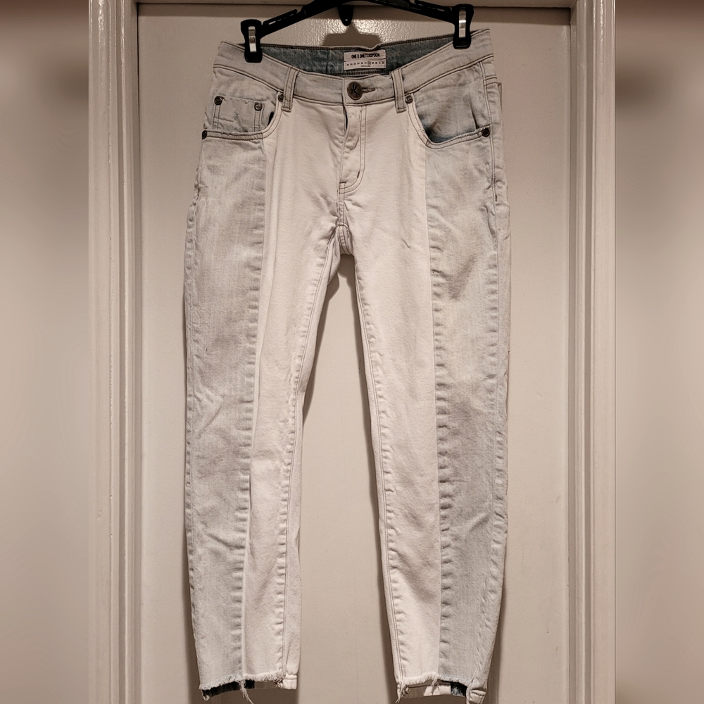 PRE-OWNED Oneteaspoon Two Tone Cropped Cut Ankle Jeans